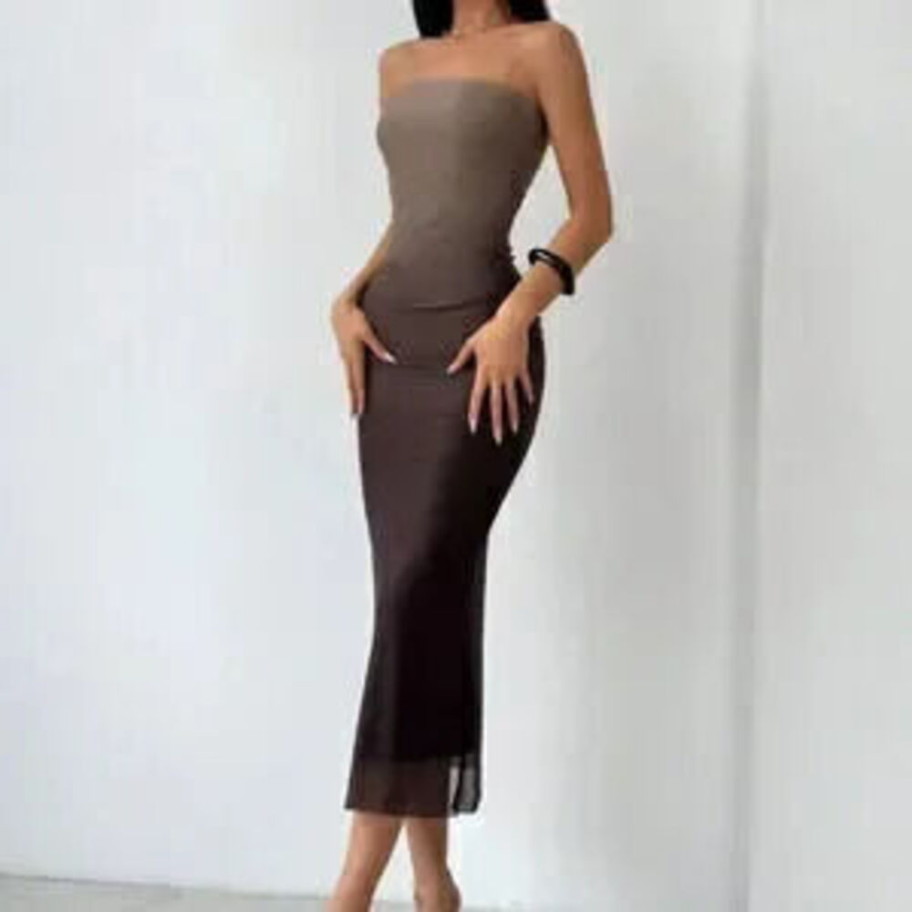 Multicolor Elegant Women's American Style Gradient Mesh Strapless Bodycon Dress - Picture 3 of 3